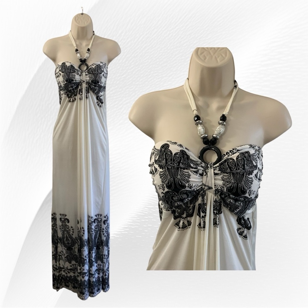 Ocean Blue Gorgeous Halter Tie Strapless Empire Maxi Dress Size Medium